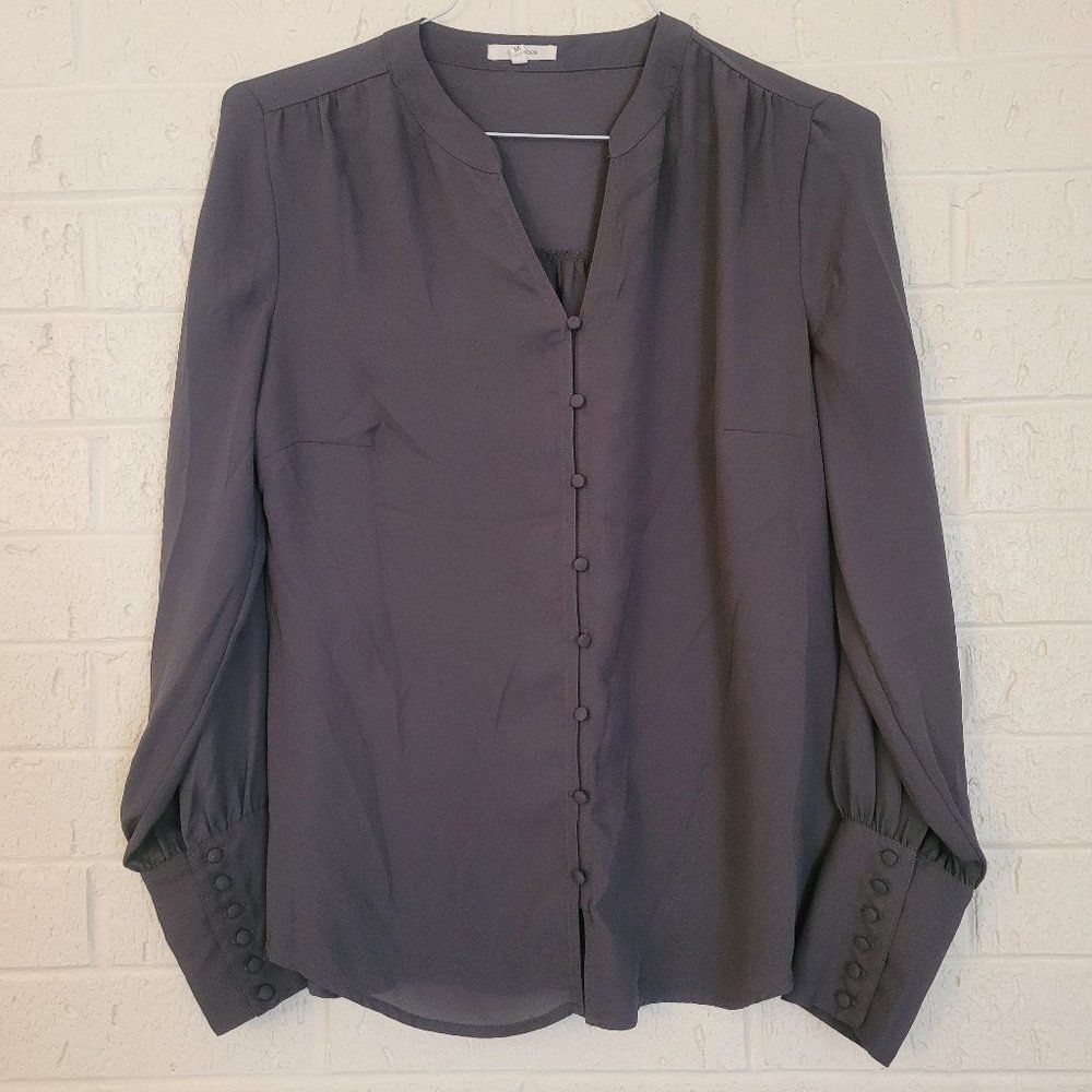 maurices charcoal gray button up flowy office blouse